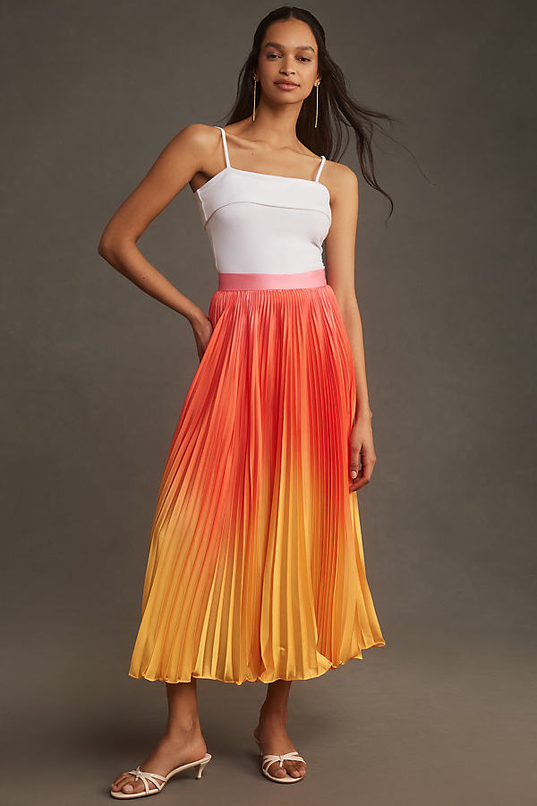Shop Mac Duggal Ombre Plissé Midi Skirt In Multicolor