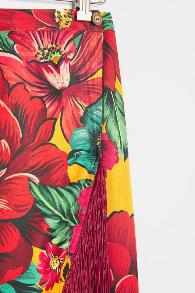 Farm Rio Benita Fringed Wrap Midi Skirt #3