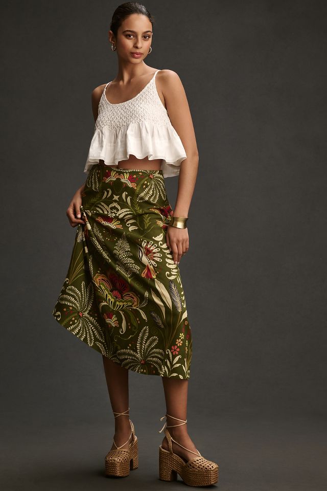 Farm Rio Satin Slip Midi Skirt Anthropologie