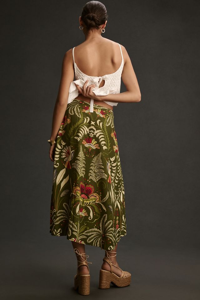 Farm Rio Satin Slip Midi Skirt Anthropologie