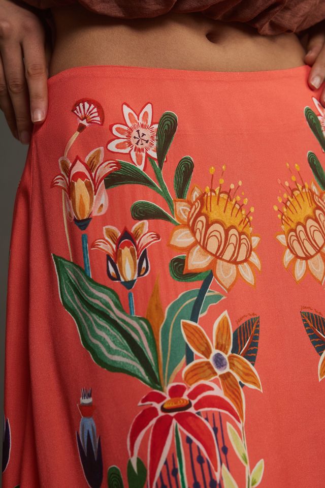 Farm Rio Satin Slip Midi Skirt | Anthropologie