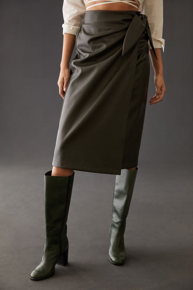 Current Air Faux Leather Wrap Midi Skirt #2
