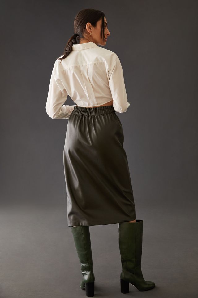 Current Air Faux Leather Wrap Midi Skirt