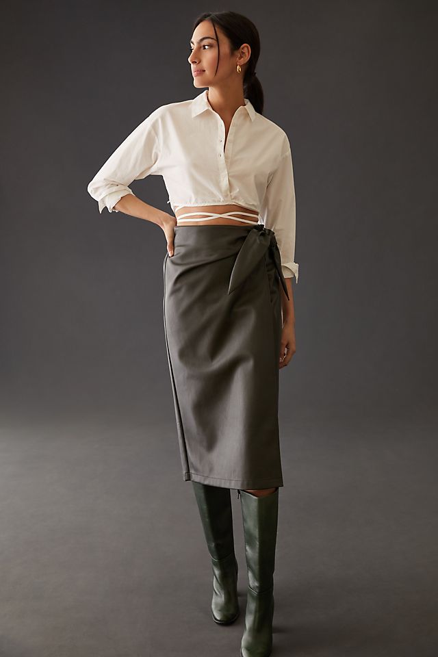 Current Air Faux Leather Wrap Midi Skirt | Anthropologie