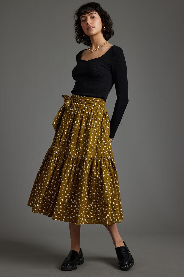 Amelia Bow-Embellished Midi Skirt | Anthropologie UK