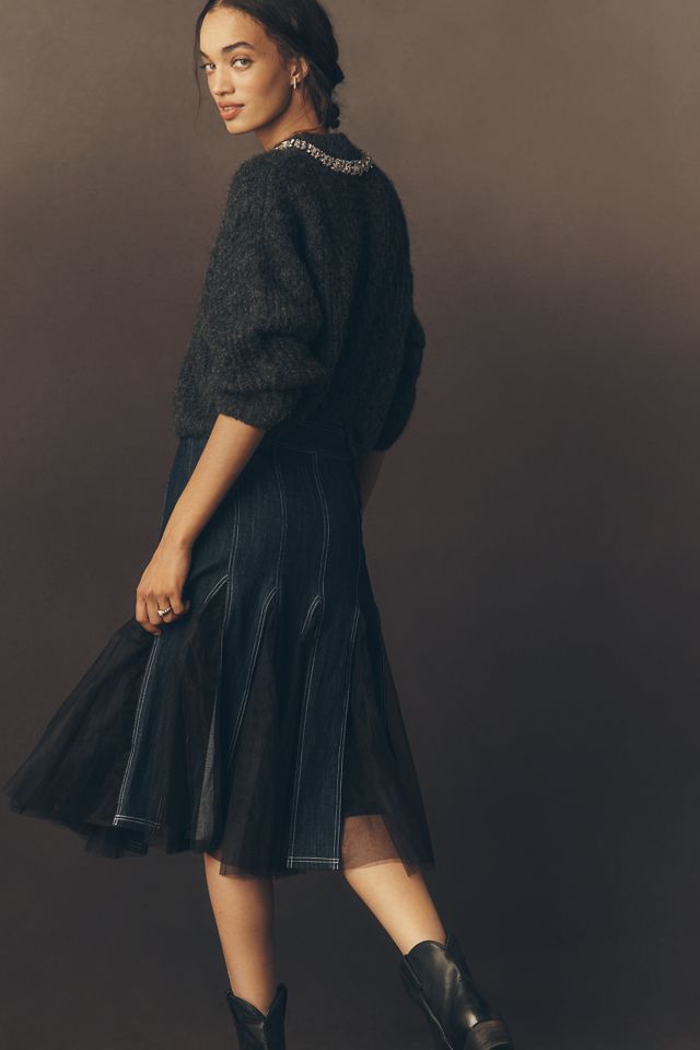 Gonna di jeans a mezza lunghezza in tulle Pilcro Godet #1