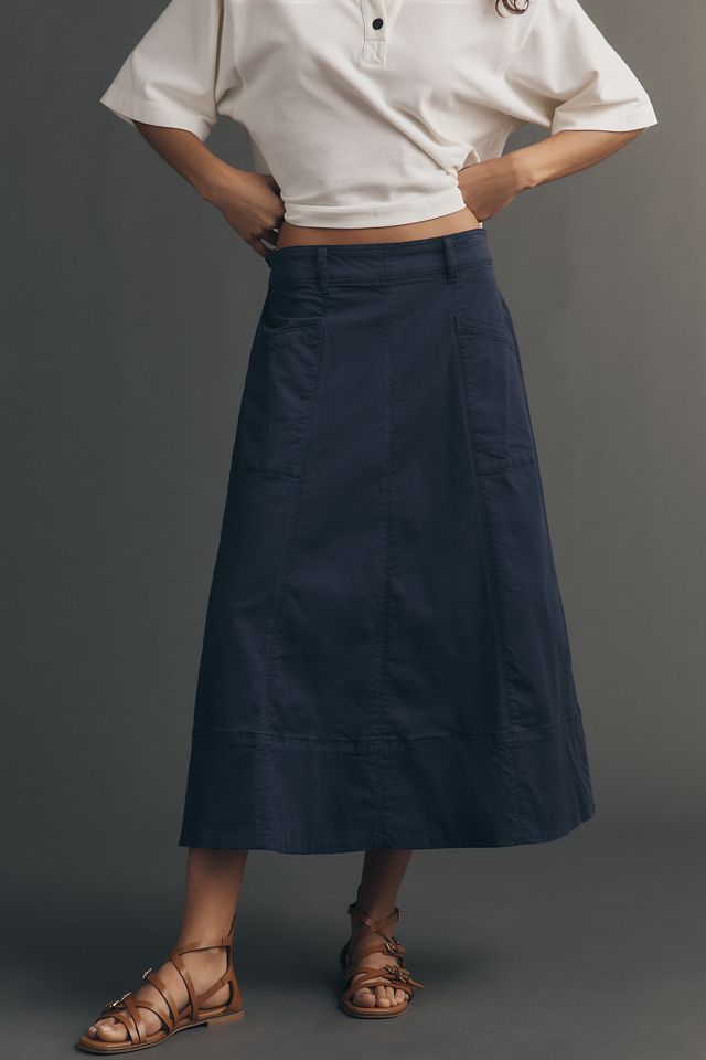 By Anthropologie Flare Denim Midi Skirt #3