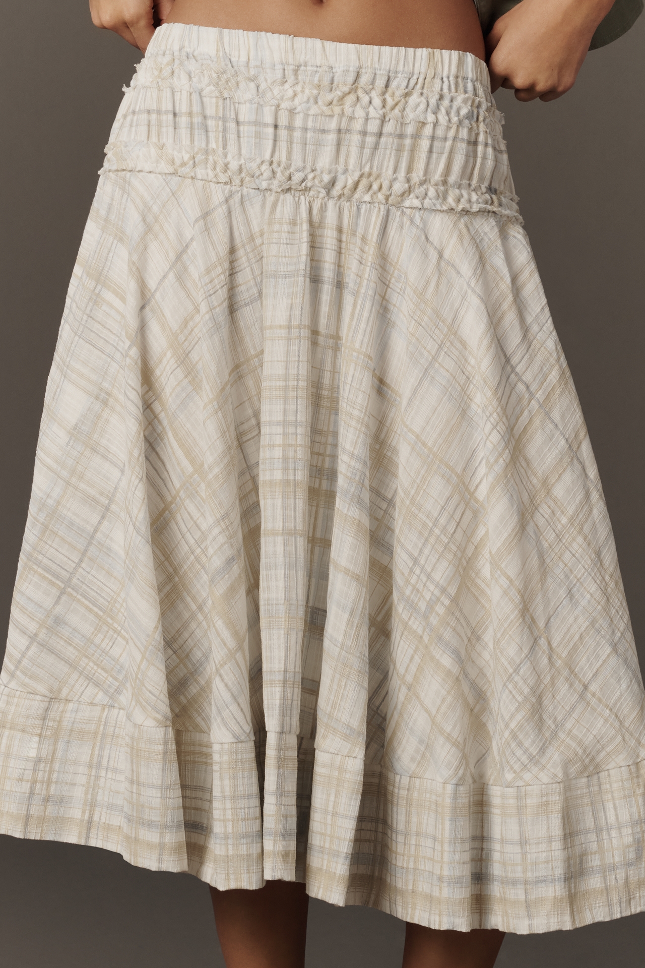 By Anthropologie Gingham Midi Circle Skirt