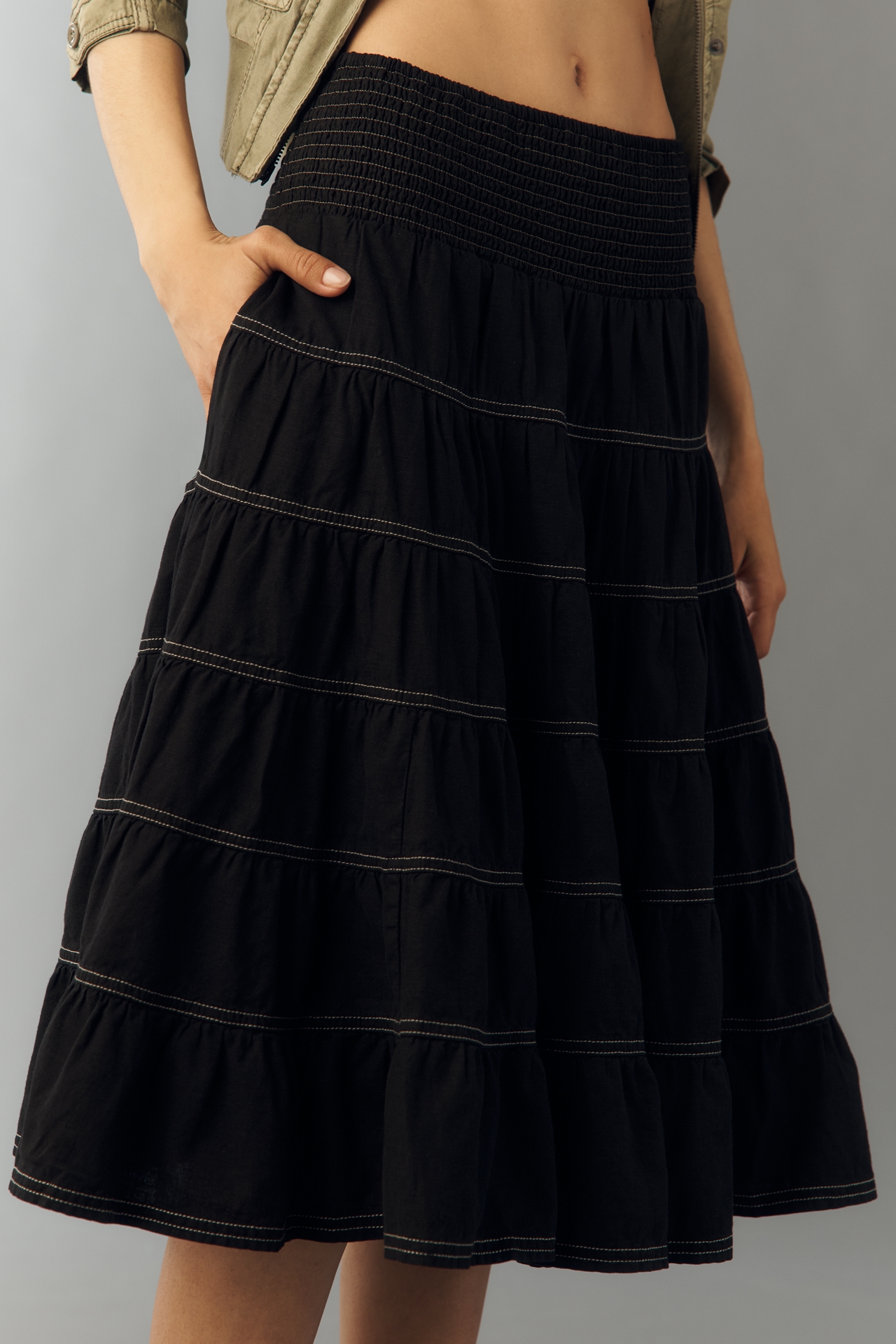 Reese 100% European Linen Midi Skirt by Pilcro