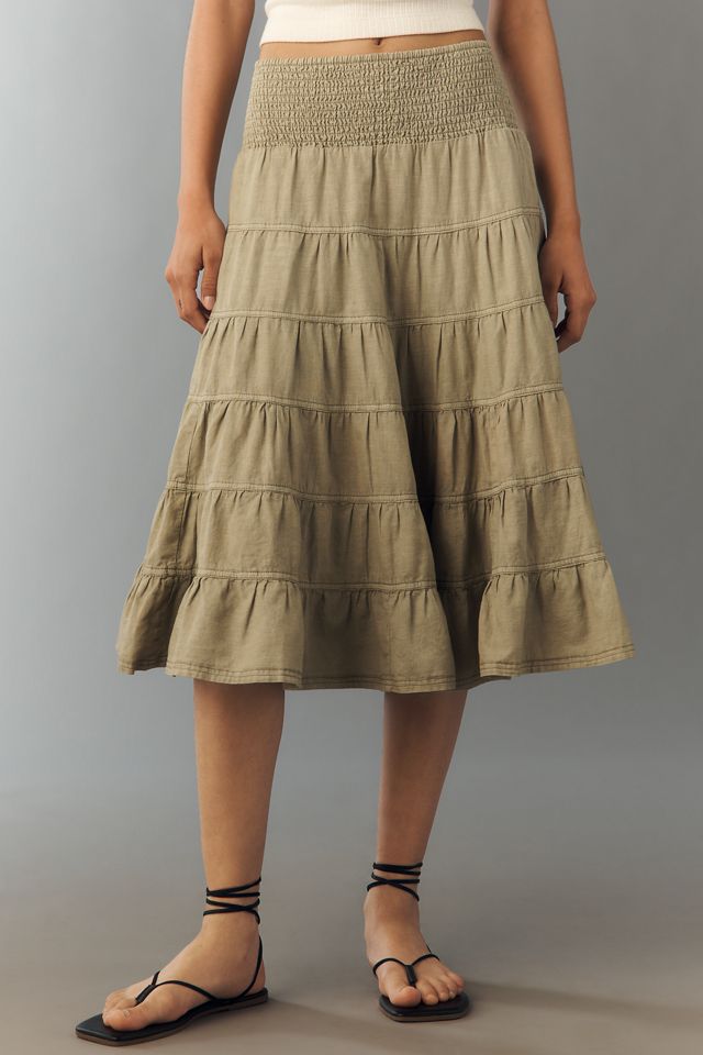 Pilcro Reese Linen Cotton Smocked Midi Skirt  #1