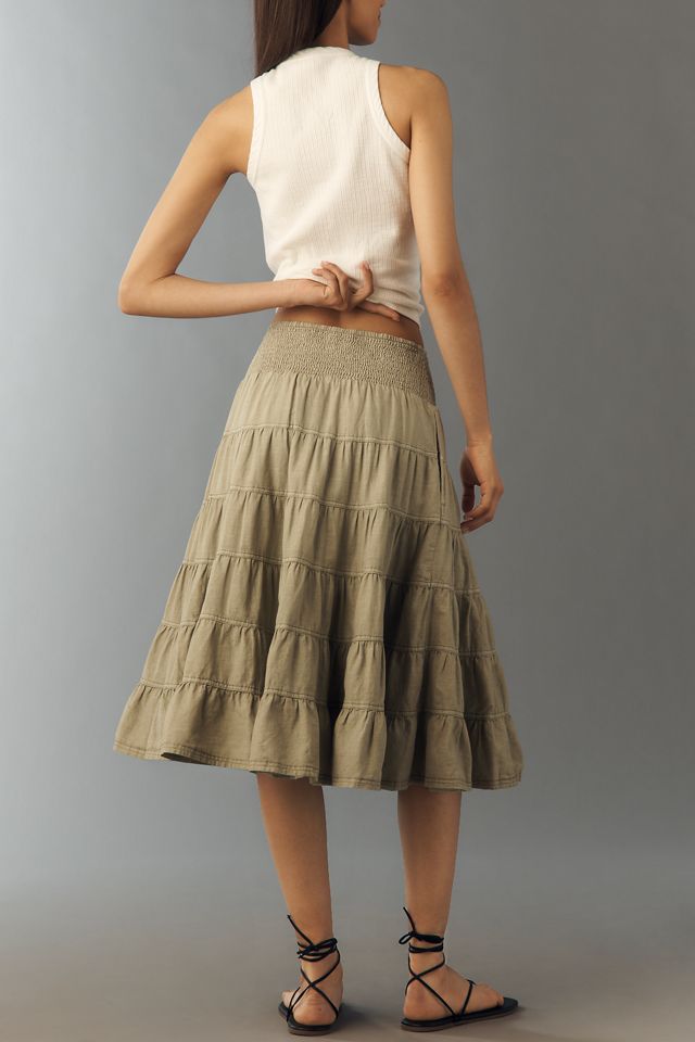 Pilcro Reese Linen Cotton Smocked Midi Skirt  #2