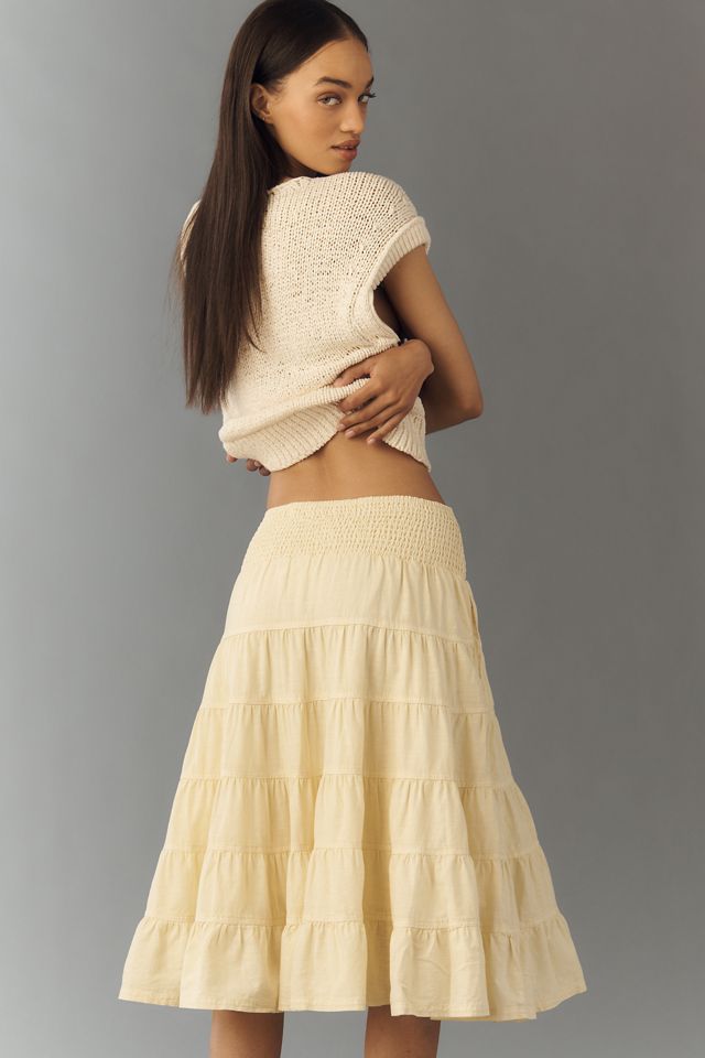 Pilcro Reese Linen Cotton Smocked Midi Skirt  #3