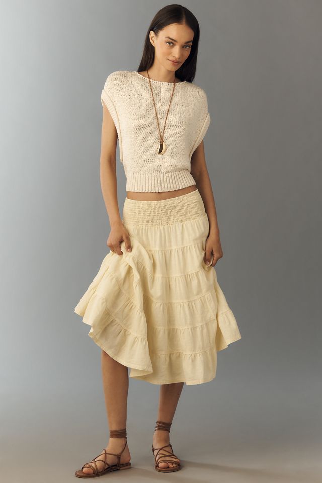 Pilcro Reese Linen Cotton Smocked Midi Skirt  #1