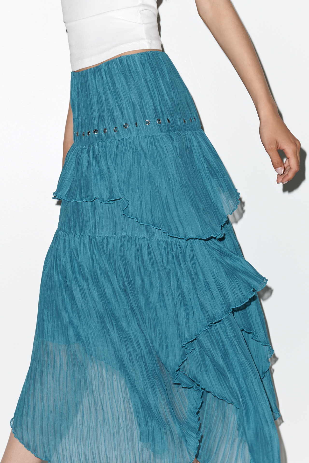 By Anthropologie Asymmetric Tiered Maxi Skirt