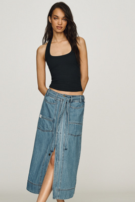 Pilcro Front-Tie Denim Midi Skirt