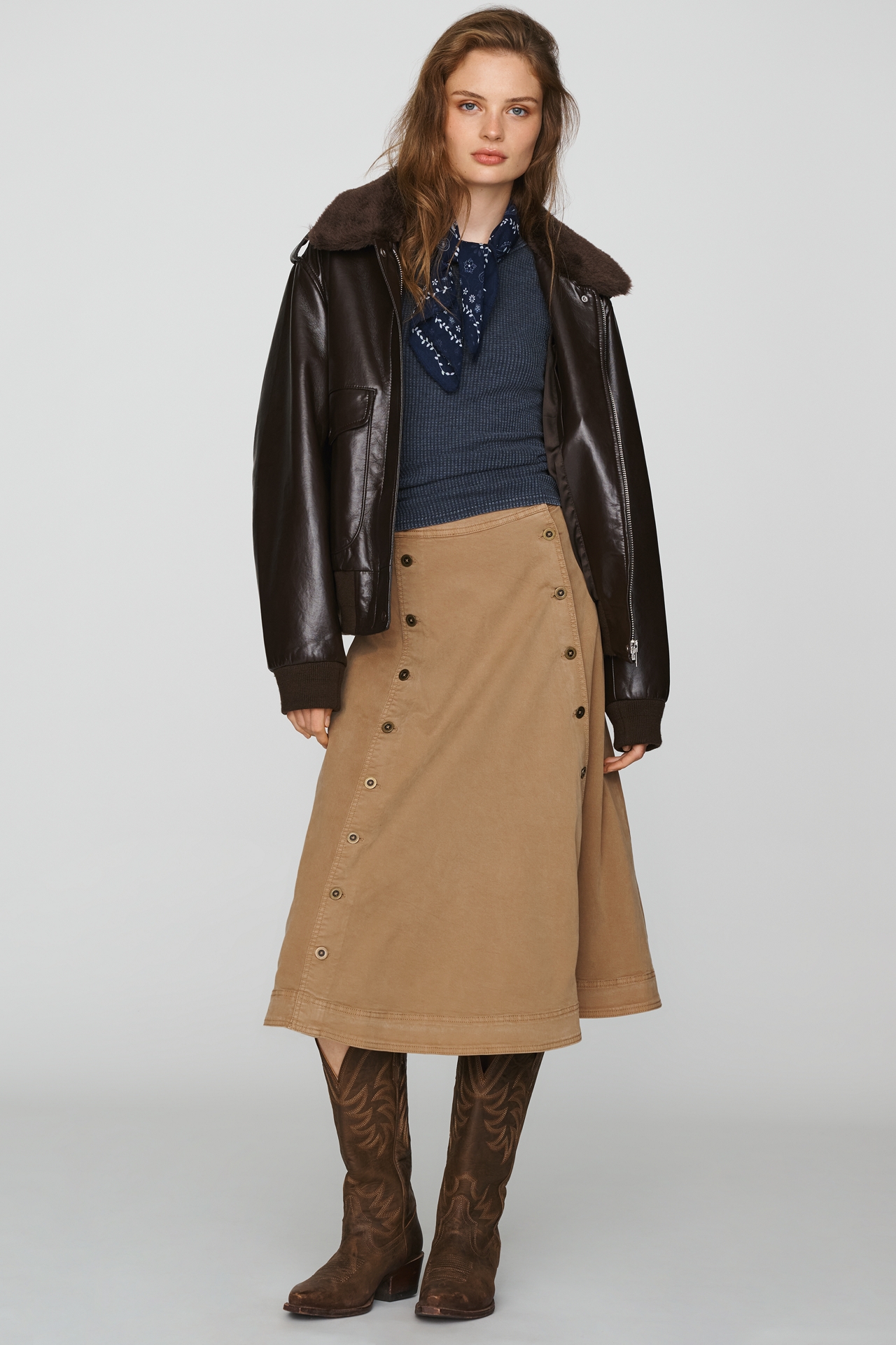 Pilcro Double-Breasted Button Midi Skirt