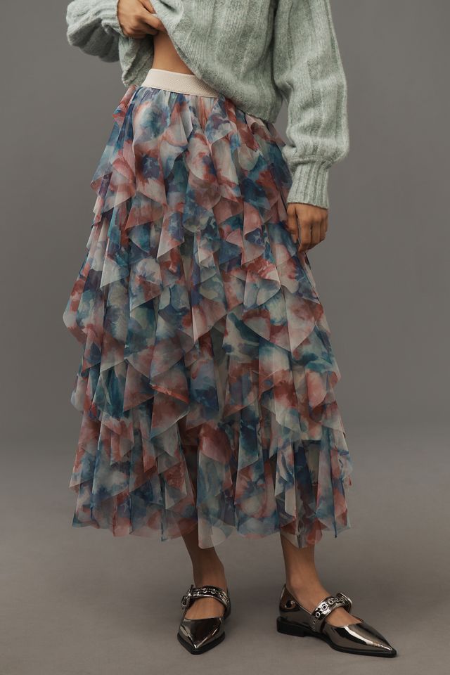 The Chéri Ruffled Tulle Midi Skirt by Anthropologie #1