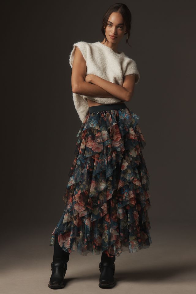 The Chéri Ruffled Tulle Midi Skirt by Anthropologie #2