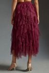 PLEATED AND RUFFLED TULLE MIDI SKIRT