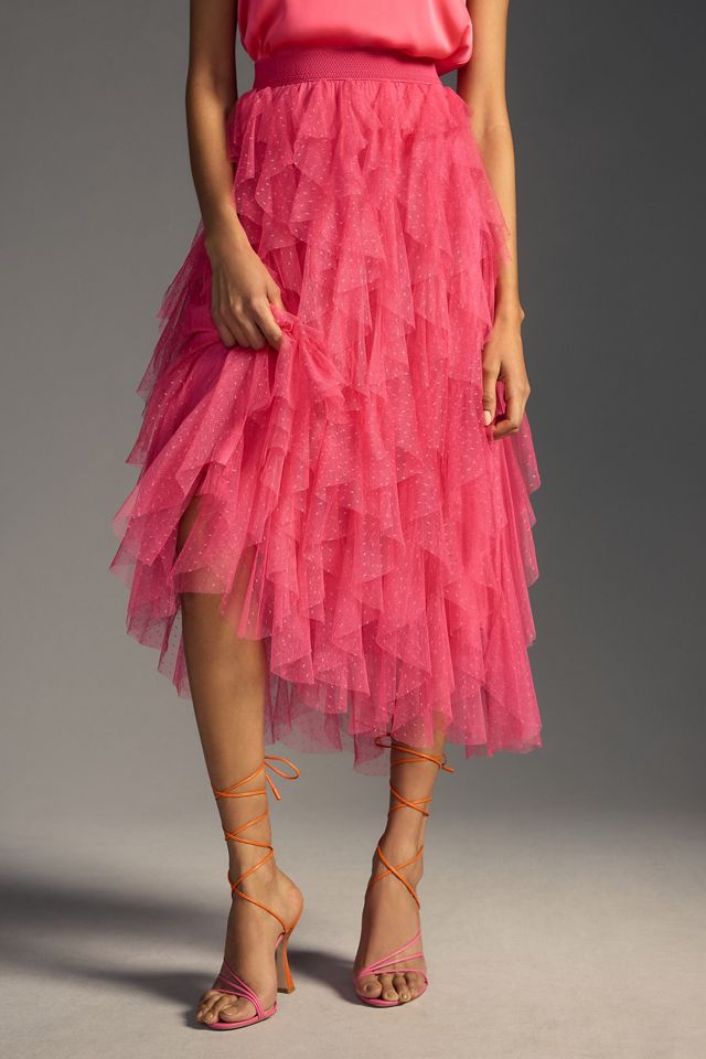 The Chéri Ruffled Tulle Midi Skirt by Anthropologie | Anthropologie UK