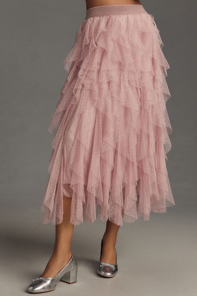 The Chéri Ruffled Tulle Midi Skirt by Anthropologie