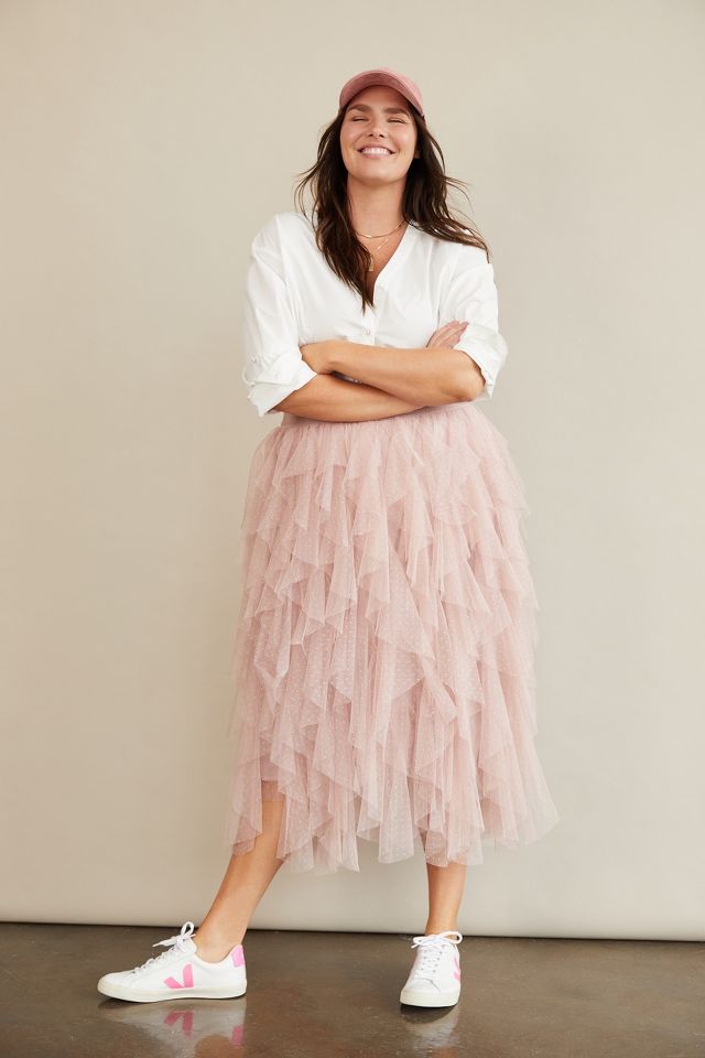 Tiered ruffle clearance tulle midi skirt