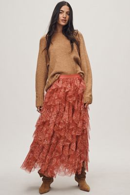 The Chéri Ruffled Tulle Midi Skirt by Anthropologie