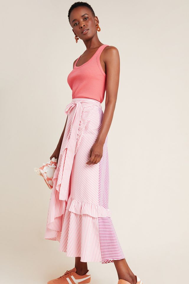 Anthropologie pink 2025 midi skirt