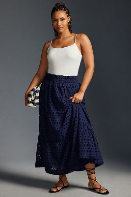 The Somerset Collection By Anthropologie The Somerset Maxi Skirt: Eyelet Edition In Blue