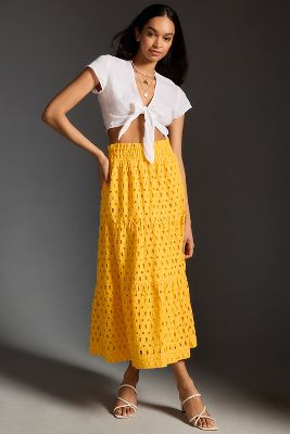 The Somerset Collection By Anthropologie The Somerset Maxi Skirt: Eyelet Edition In Orange