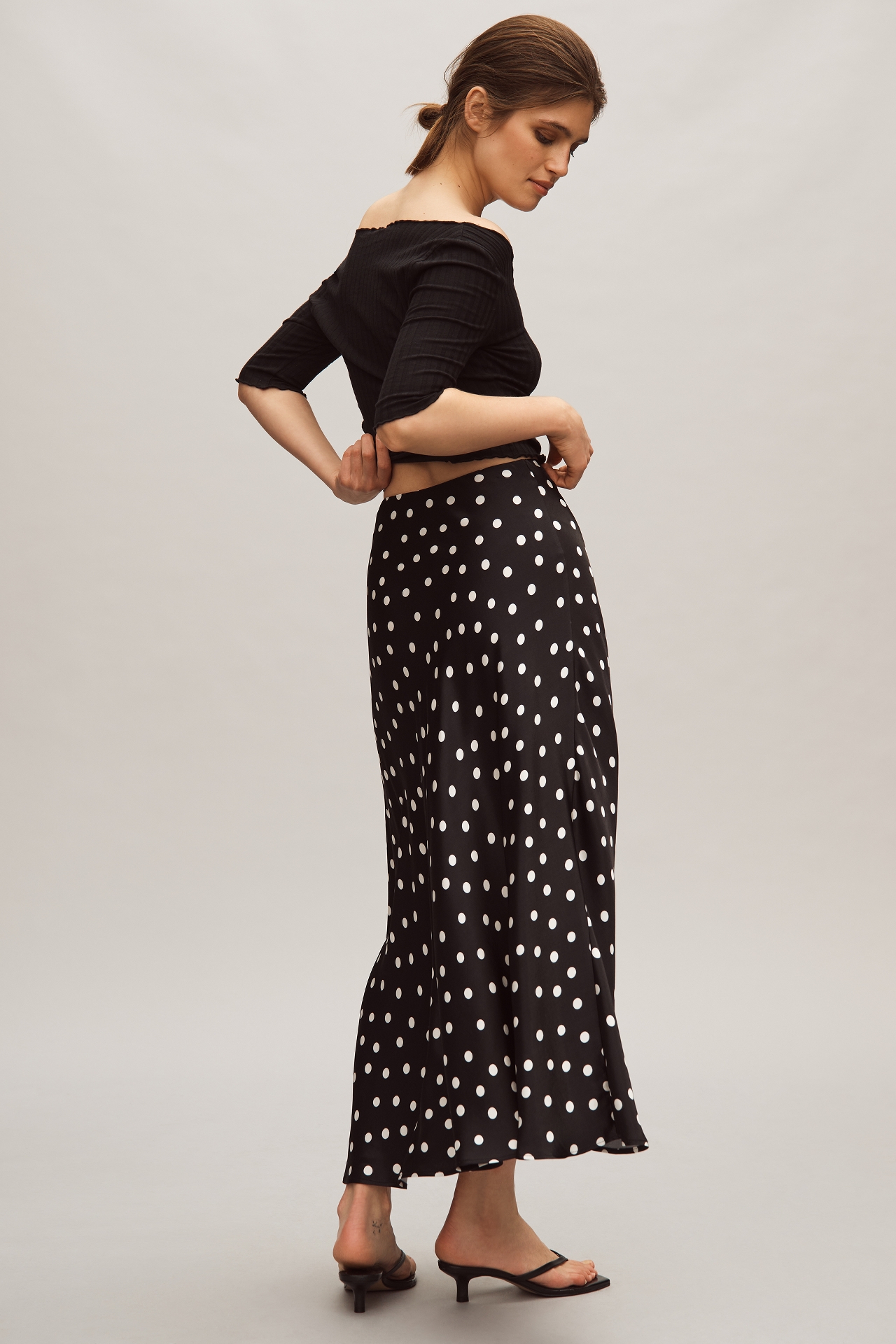 The Mel Ruched Side-Slit Midi Skirt by Maeve