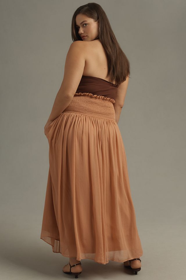 By Anthropologie Smocked Sheer Maxi Skirt #7