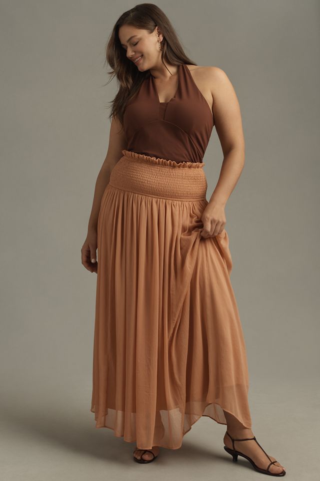 By Anthropologie Smocked Sheer Maxi Skirt #5
