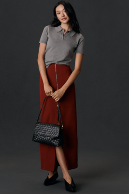 Maeve Zip-Front Column Midi Skirt | Anthropologie