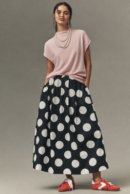 Maeve Cotton Poplin Pleated Midi Skirt