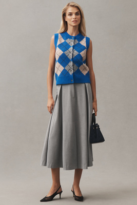 Maeve Pleated Menswear Midi Skirt In Gray