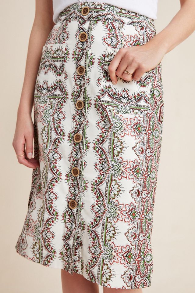 Kaleidoscope Button-Front Pencil Skirt #3