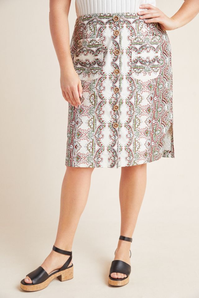 Kaleidoscope Button-Front Pencil Skirt #7
