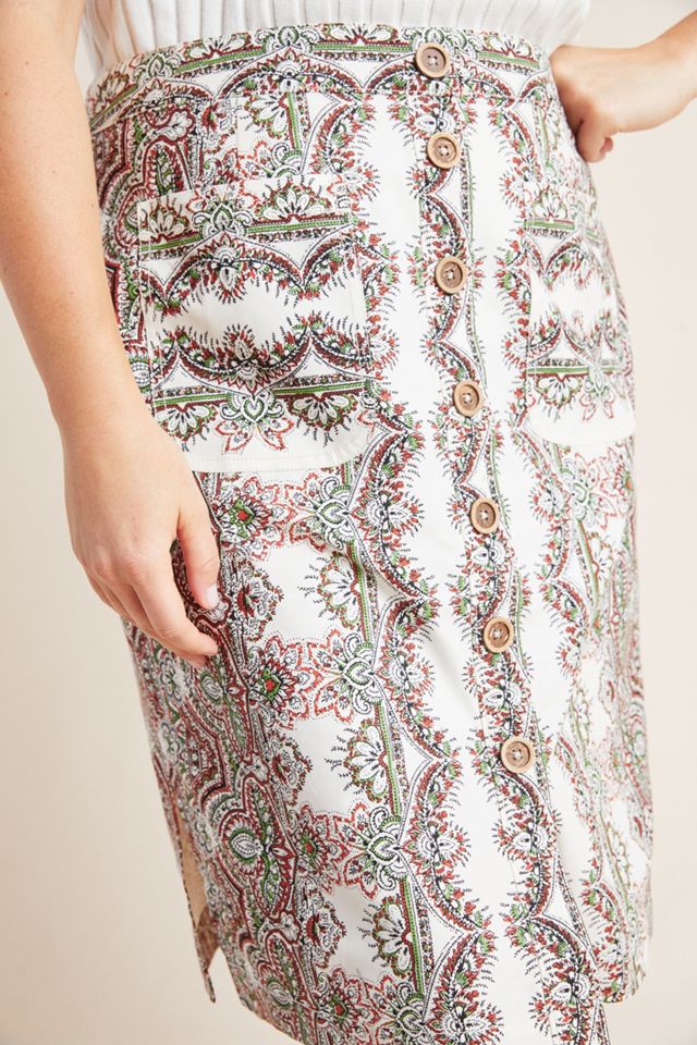 Kaleidoscope Button-Front Pencil Skirt #8