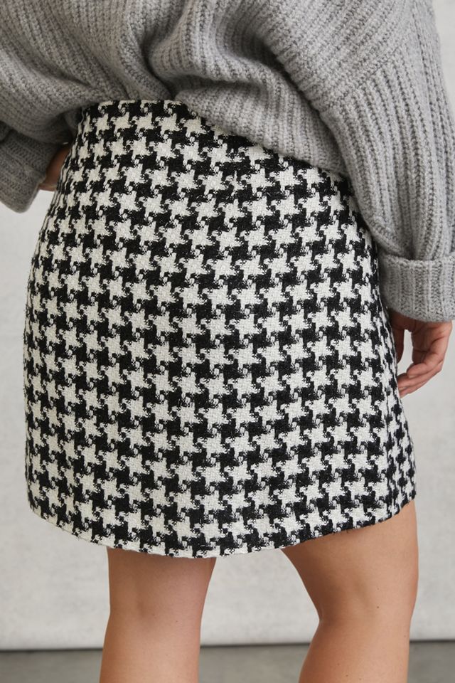 Evira Houndstooth Shine Mini Skirt | Anthropologie