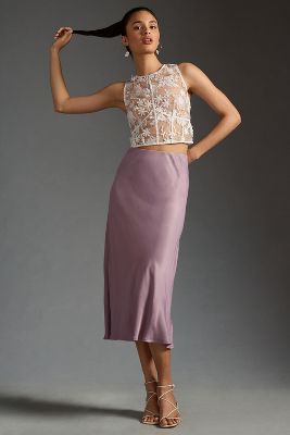 By Anthropologie The Tilda Slip Skirt In Purple