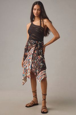 Shop By Anthropologie Asymmetrical Wrap Midi Skirt In Multicolor