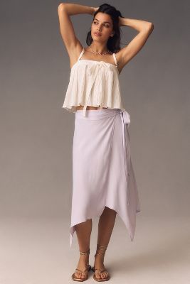 By Anthropologie Asymmetrical Wrap Midi Skirt In Purple