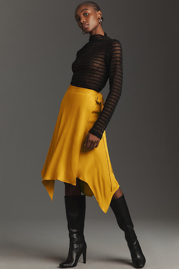 By Anthropologie Asymmetrical Wrap Midi Skirt In Yellow