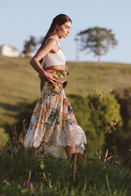 By Anthropologie Asymmetrical Lace A-Line Skirt | Anthropologie