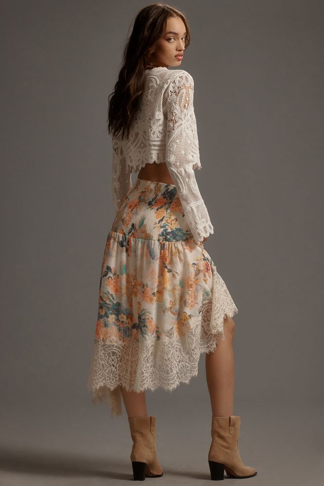 By Anthropologie Asymmetrical Lace A-Line Skirt #3