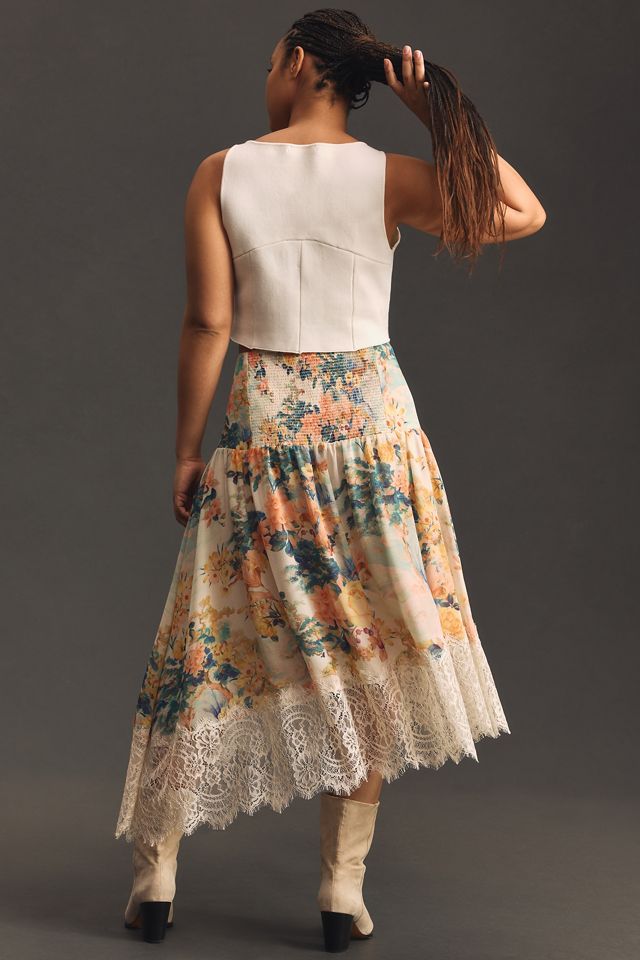 By Anthropologie Asymmetrical Lace A-Line Skirt #8