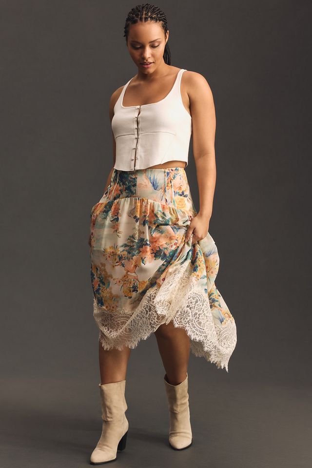 By Anthropologie Asymmetrical Lace A-Line Skirt #5