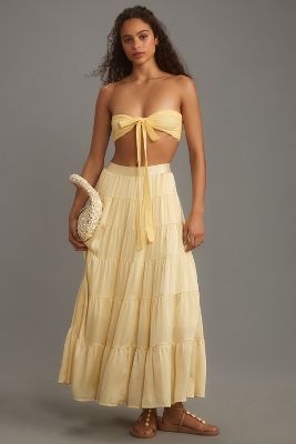By Anthropologie Tiered Petticoat Midi Skirt In Yellow