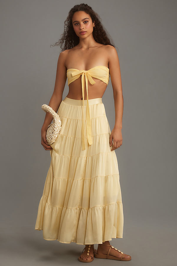 By Anthropologie Tiered Petticoat Midi Skirt In Yellow